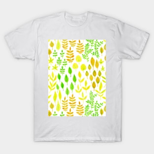 Watercolor doodle leaves pattern white T-Shirt